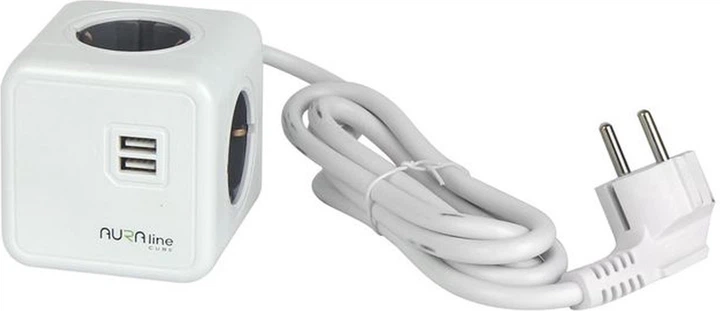 Rozgałęźnik sieciowy LED line Aura Cube 2 x USB 4 gniazda Schuko 1.5 m Biały 205772 (5905378205772) - obraz 1