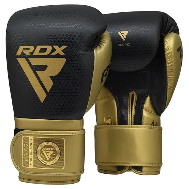 Рукавички боксерські з капою RDX MARK PRO SPARRING TRI LIRA 2 розмір 10 унцій, чорно-золотисті - Фото 2 Рукавички боксерські з капою RDX MARK PRO SPARRING TRI LIRA 2 розмір 10 унцій, чорно-золотисті - изображение 2