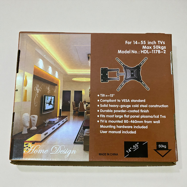 Настенное крепление HANSON HDL-117B2 14"-55" до 50 кг поворотный кронштейн для телевизора с коленом выдвижной - изображение 3