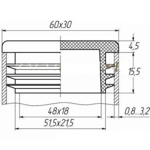 Заглушка для труби Termoplast внутрішня прямокутна 60x30мм пластик Чорна (ZG0792) - изображение 2