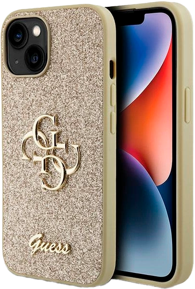 Etui plecki Guess Glitter Script Big 4G do Apple iPhone 13/14/15 Gold (3666339147785) - obraz 1