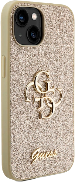 Etui plecki Guess Glitter Script Big 4G do Apple iPhone 13/14/15 Gold (3666339147785) - obraz 4