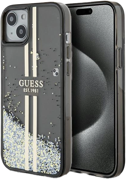 Панель Guess Liquid Glitter Gold Stripes для Apple iPhone 13/14/15 Black (3666339223526) - зображення 1