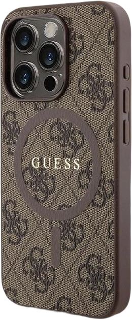 Etui plecki Guess 4G Collection Leather Metal Logo MagSafe do Apple iPhone 14 Pro Brown (3666339226442) - obraz 3
