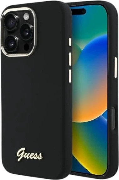 Панель Guess Silicone Script Metal Logo & Frame для Apple iPhone 16 Pro Max Black (GUHCP16XSMBSLK) - зображення 1