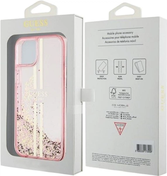 Панель Guess Liquid Glitter Gold Stripes для Apple iPhone 15 Plus/14 Plus Pink (GUHCP15MLFCSEGP) - зображення 8