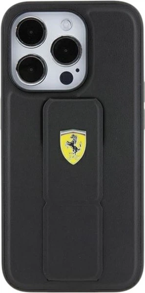 Etui Ferrari Grip Stand Metal Logo do Apple iPhone 15 Pro Black (FEHCP15LGSPSIK) - obraz 4