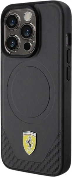 Etui Ferrari Carbon Metal Logo MagSafe do Apple iPhone 15 Pro Black (FEHMP15LPTEK) - obraz 2