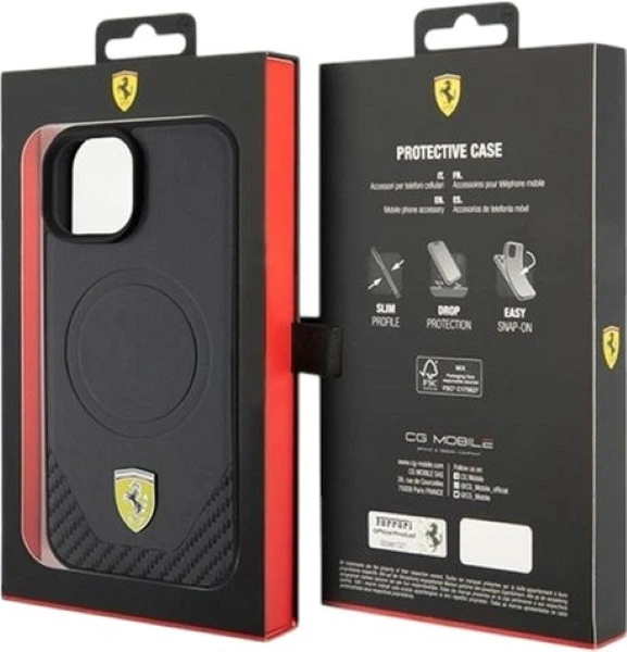 Etui Ferrari Carbon Metal Logo MagSafe do Apple iPhone 15/14/13 Black (FEHMP15SPTEK) - obraz 8