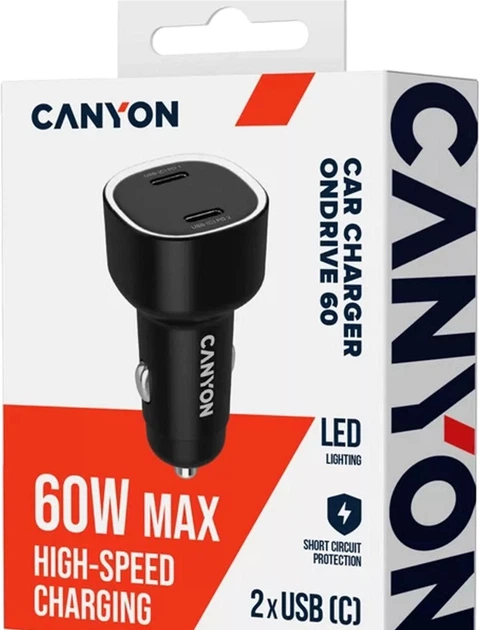 Автомобільний зарядний пристрій Canyon OnDrive 60 PD 60W 2xUSB-C Black (CNE-CCABR3CC) - зображення 6