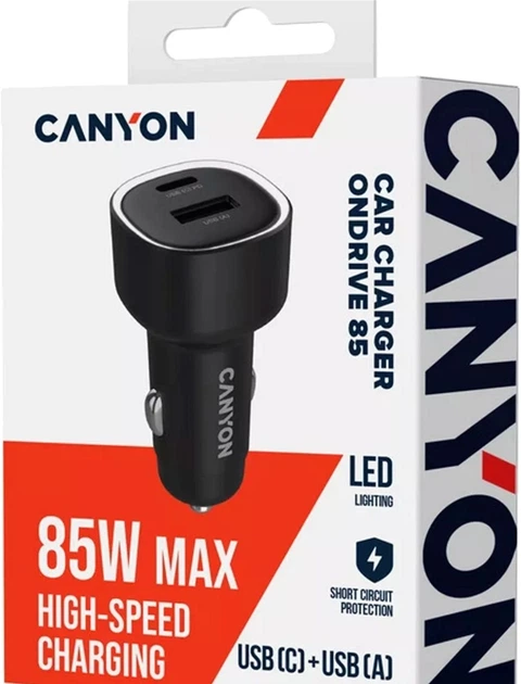 Автомобильное зарядное устройство для Canyon OnDrive 85 PD 85W USB-A+USB-C Black (CNE-CCABR8AC) - изображение 6