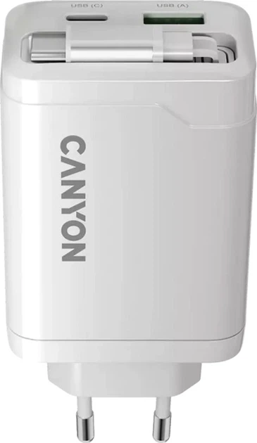 Зарядное устройство для Canyon OnCharge 65RC Build-In Cable USB-C 65W 1xPD 1xQC White (CNS-CURC65ACB) - изображение 4
