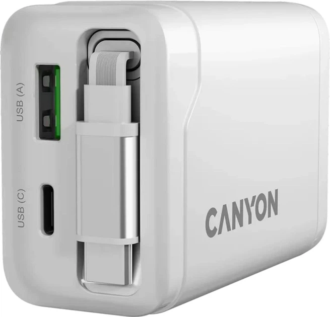 Зарядное устройство для Canyon OnCharge 65RC Build-In Cable USB-C 65W 1xPD 1xQC White (CNS-CURC65ACB) - изображение 7