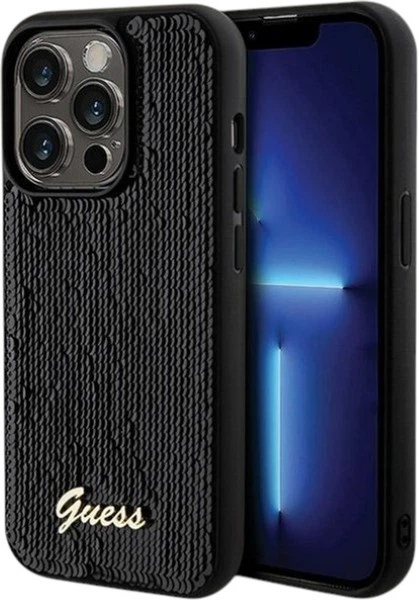 Etui Guess Sequin Script Metal do Apple iPhone 13/13 Pro Black (GUHCP13LPSFDGSK) - obraz 1