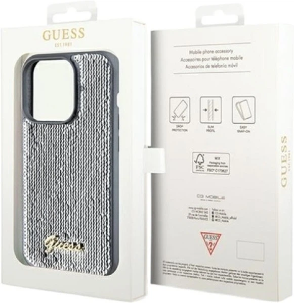 Etui Guess Sequin Script Metal do Apple iPhone 14 Pro Silver (GUHCP14LPSFDGSS) - obraz 8