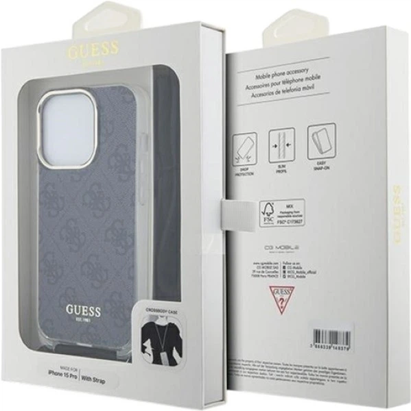 Etui Guess Crossbody Cord 4G Print do Apple iPhone 15 Pro Black (GUHCP15LHC4SEK) - obraz 7