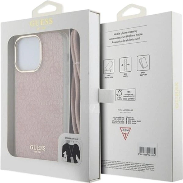 Etui Guess Crossbody Cord 4G Print do Apple iPhone 15 Pro Pink (GUHCP15LHC4SEP) - obraz 7