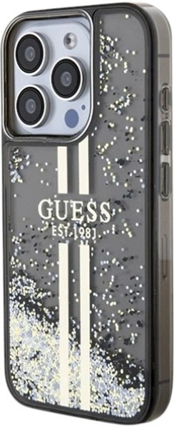 Панель Guess Liquid Glitter Gold Stripes для Apple iPhone 15 Pro Black (GUHCP15LLFCSEGK) - зображення 2