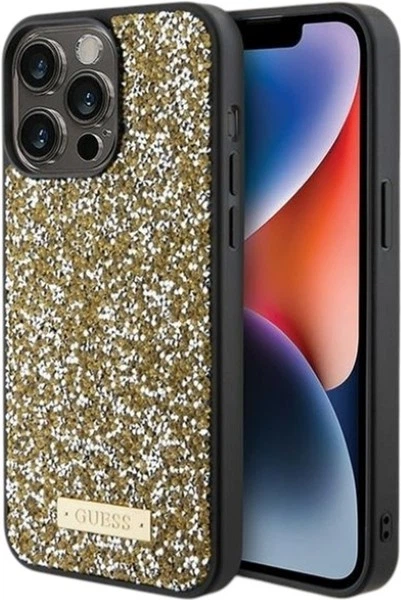 Панель Guess Rhinestone Metal Logo для Apple iPhone 15 Pro Yellow (GUHCP15LPFGSBSD) - зображення 1