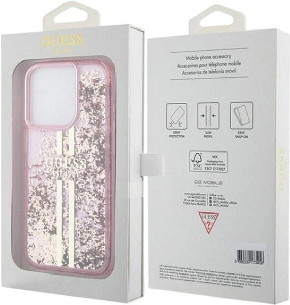 Панель Guess Liquid Glitter Gold Stripes для Apple iPhone 15 Pro Pink (GUHCP15LLFCSEGP) - зображення 7