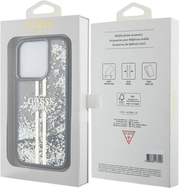 Панель Guess Liquid Glitter Gold Stripes для Apple iPhone 15 Pro Black (GUHCP15LLFCSEGK) - зображення 8