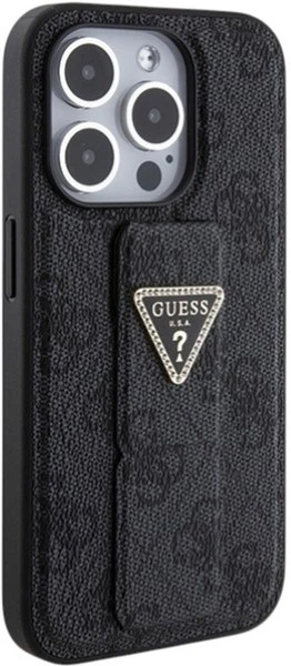 Etui Guess Grip Stand 4G Triangle Strass do Apple iPhone 15 Pro Black (GUHCP15LPGS4TDK) - obraz 5