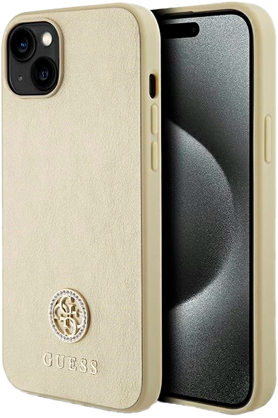 Etui Guess Leather 4G Metal Logo Strass do Apple iPhone 13/14/15 Gold (3666339151003) - obraz 1