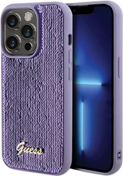Панель Guess Sequin Script Metal для Apple iPhone 15 Pro Purple (GUHCP15LPSFDGSU) - зображення 1