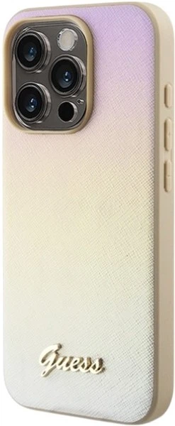 Etui Guess Saffiano Iridescent Script do Apple iPhone 15 Pro Gold (GUHCP15LPSAIRSD) - obraz 2