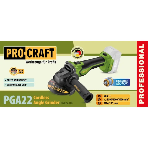 Акумуляторна болгарка Procraft PGA22 (без акб та зп) - Фото 2 Акумуляторна болгарка Procraft PGA22 (без акб та зп) - изображение 2