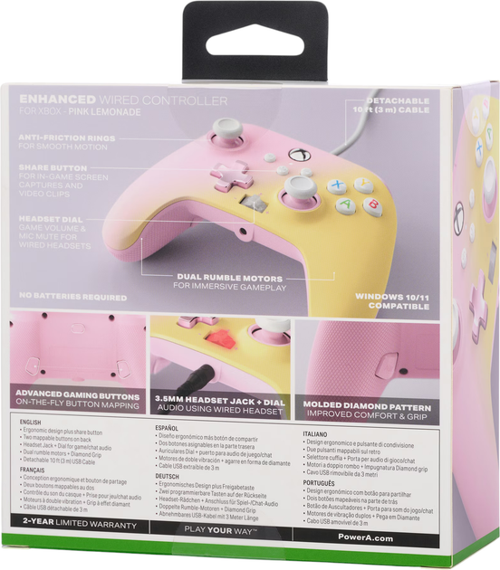Контролер PowerA Enhanced Wired Controller for Xbox Series X|S Pink Lemonade (XBGP0003-01) - зображення 10