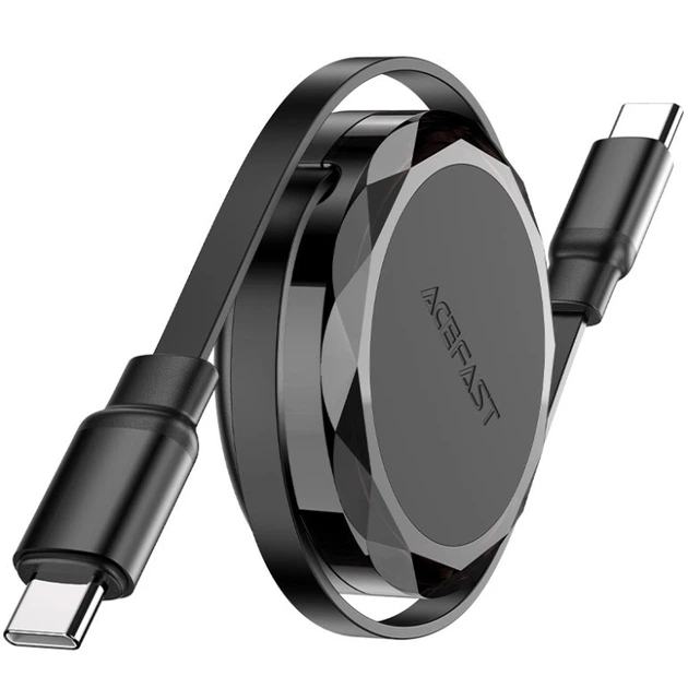 Кабель-рулетка USB Type-C 2.0 для зарядки и передачи данных, 60Вт, 0.8м, черный - Фото 2 Кабель-рулетка USB Type-C 2.0 для зарядки и передачи данных, 60Вт, 0.8м, черный - изображение 2