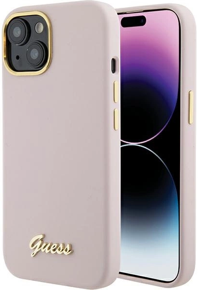Etui Guess Silicone Script Metal Logo & Frame do Apple iPhone 15/14/13 Pink (3666339149185) - obraz 1