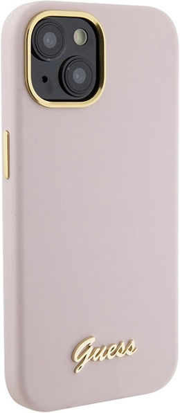 Etui Guess Silicone Script Metal Logo & Frame do Apple iPhone 15/14/13 Pink (3666339149185) - obraz 4
