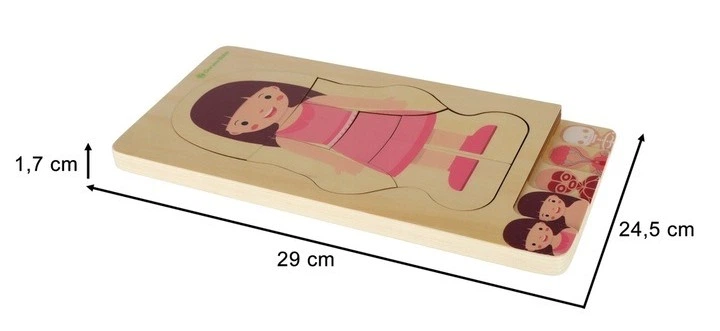 Дерев'яні багатошарові пазли KIK будова тіла Montessori дівчинка 28 шт (KX5957) (5903039721500) - зображення 3