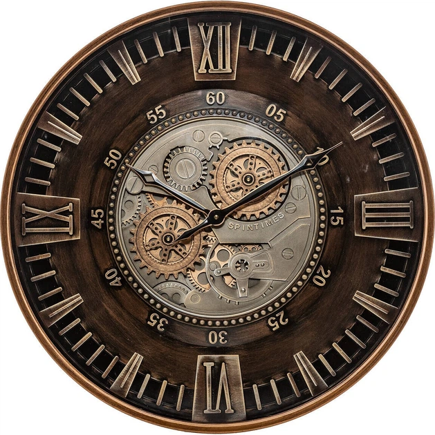 Zegar ścienny Atmosphera Yoni w stylu retro z widocznym mechanizmem 59 cm Brązowy (3560232960406) - obraz 1