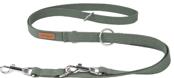 Smycz regulowana Ami Play Cotton 100-200 cm 30 mm Khaki (5907563223066) - obraz 1