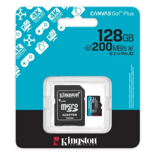 Карта пам'яті microSDXC, 128Gb, Kingston Canvas Go! Plus, Class 10 UHS-I U3 V30 A2, SD адаптер, до 200 МБ/с (SDCG4/128GB) - Фото 3 Карта пам'яті microSDXC, 128Gb, Kingston Canvas Go! Plus, Class 10 UHS-I U3 V30 A2, SD адаптер, до 200 МБ/с (SDCG4/128GB) - изображение 3