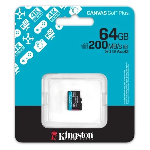 Карта пам'яті microSDXC, 64Gb, Kingston Canvas Go! Plus, Class 10 UHS-I U3 V30 A2, без адаптера, до 200 МБ/с (SDCG4/64GBSP) - изображение 3