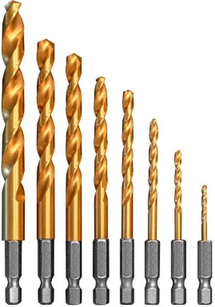 Набір свердел Forte Tools HSS-Co 10 мм x 13.2 см 8 шт. (HEX.TIN.CO.8VNT) - зображення 1