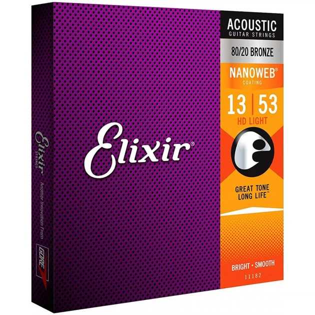 Струни для акустичної гітари Elixir 11182 Nanoweb 80/20 Bronze Acoustic HD Light 13/53 - зображення 2