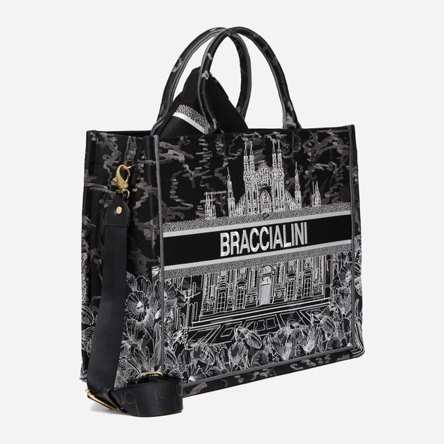 Сумка крос-боді через плече жіноча тканинна велика Braccialini Queen Tessuto B18591 TY 3250 Чорна (800070348929) - зображення 3