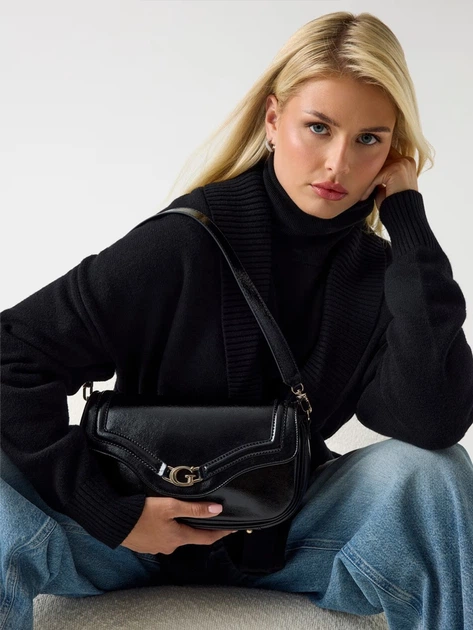 Сумка багет жіноча зі штучної шкіри середня Guess Dea HWTG7993200 BLA Чорна (800070344418) - зображення 2