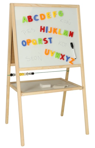 Tablica magnetyczna + kredowa KIK dwustronna drewniana liczydlo literki 37 x 48 x 90 cm KX3824 (5905325439335) - obraz 2