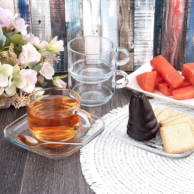 Zestaw filiżanek Lav szklany ze spodkami 250 ml 6 szt (8692952265082) - obraz 2