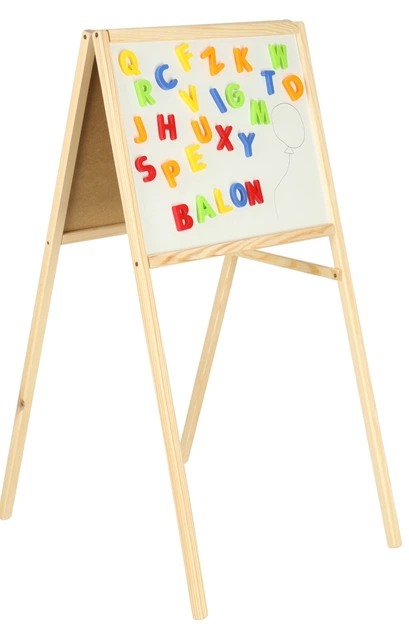 Tablica magnetyczna + kredowa KIK dwustronna drewniana + literki kreda gąbka marker 84 x 43 x 50 cm KX3732 (5903039751422) - obraz 2