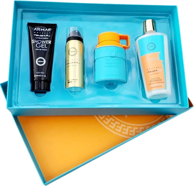 Набір для чоловіків Armaf Odyssey Mandarin Sky Парфумована вода 100 мл + Парфумований спрей для тіла 50 мл + Гель для душу 100 мл + Шампунь 100 мл (6294015195361) - зображення 3