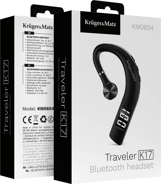 Bluetooth-гарнітура Kruger&Matz Traveler K17 Black (5901890120906) - зображення 7