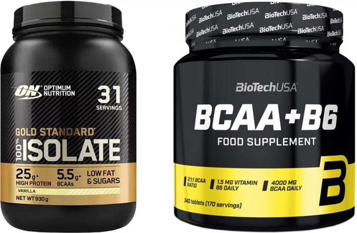Набір Протеїн Optimum Nutrition Gold Standard 100% Isolate 930 г Vanilla (5060469987408) + Амінокислота Biotech BCAA + B6 340 таблеток (5999076234080) - зображення 1