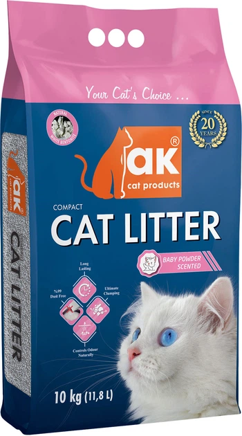 Żwirek bentonitowy AK Cat Products Compact Cat Litter o zapachu pudru dla niemowląt 10 kg (8699245877533) - obraz 1